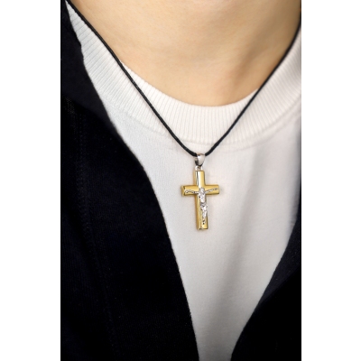 Colgante cruz en oro 18K blanco y amarillo con Cristo