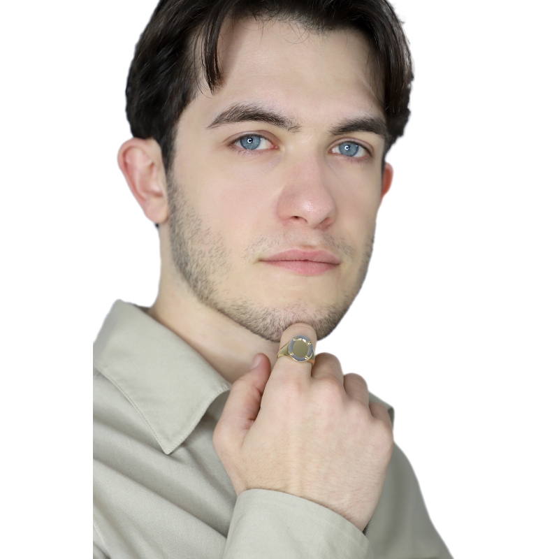 Anillo de hombre ovalado en oro blanco y amarillo 18k