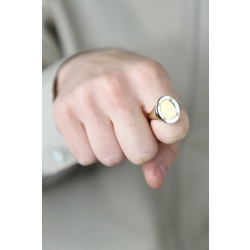 Anillo de hombre ovalado en oro blanco y amarillo 18k 2