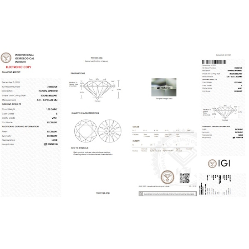 Diamante certificado IGI 1.00 CT E VVS1
