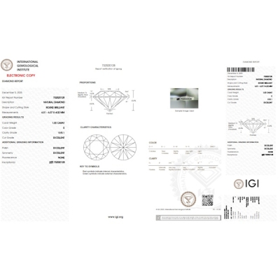 Diamante certificado IGI 1.00 CT E VVS1