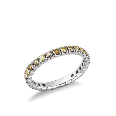 Anillo Eternity en oro blanco 18k con diamantes amarillos