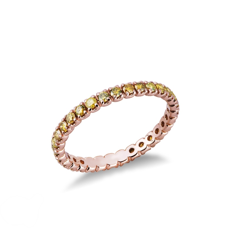 Anillo Eternity en oro rosa 18k con diamantes amarillos