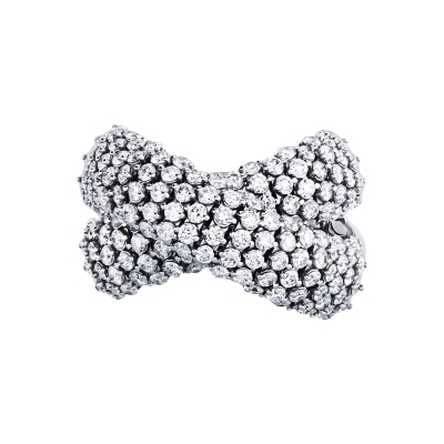 Anillo Oro Blanco 18k cruzado con diamantes