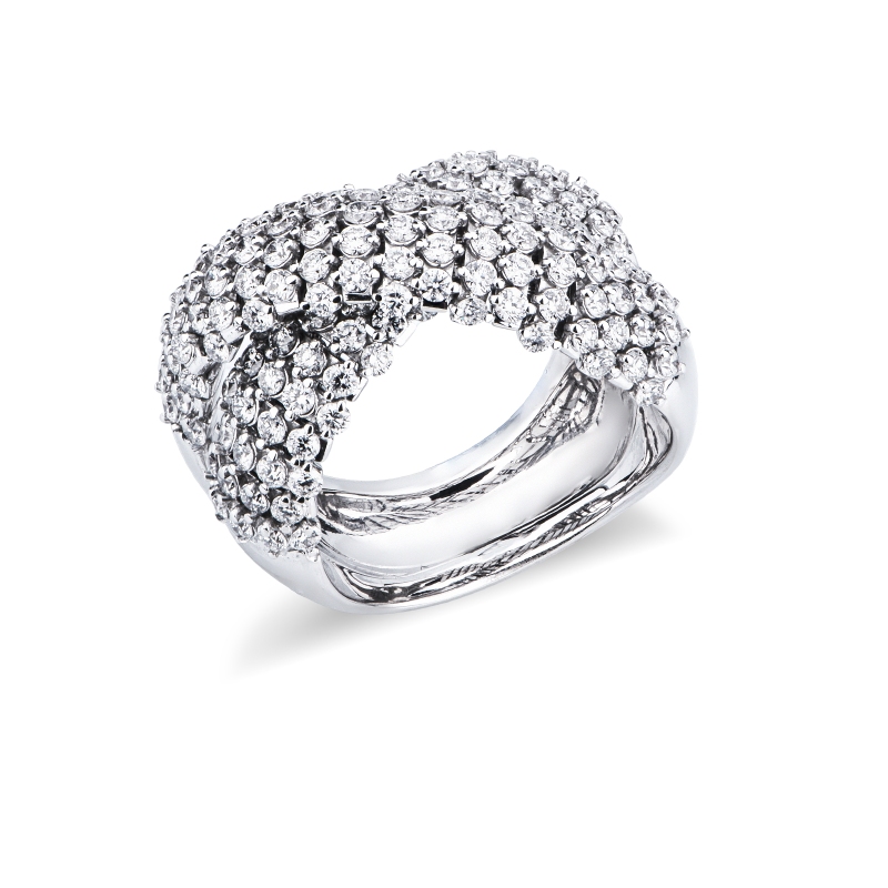 Anillo Oro Blanco 18k cruzado con diamantes