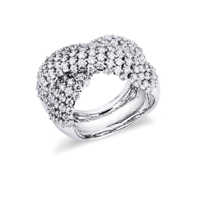 Anillo Oro Blanco 18k cruzado con diamantes