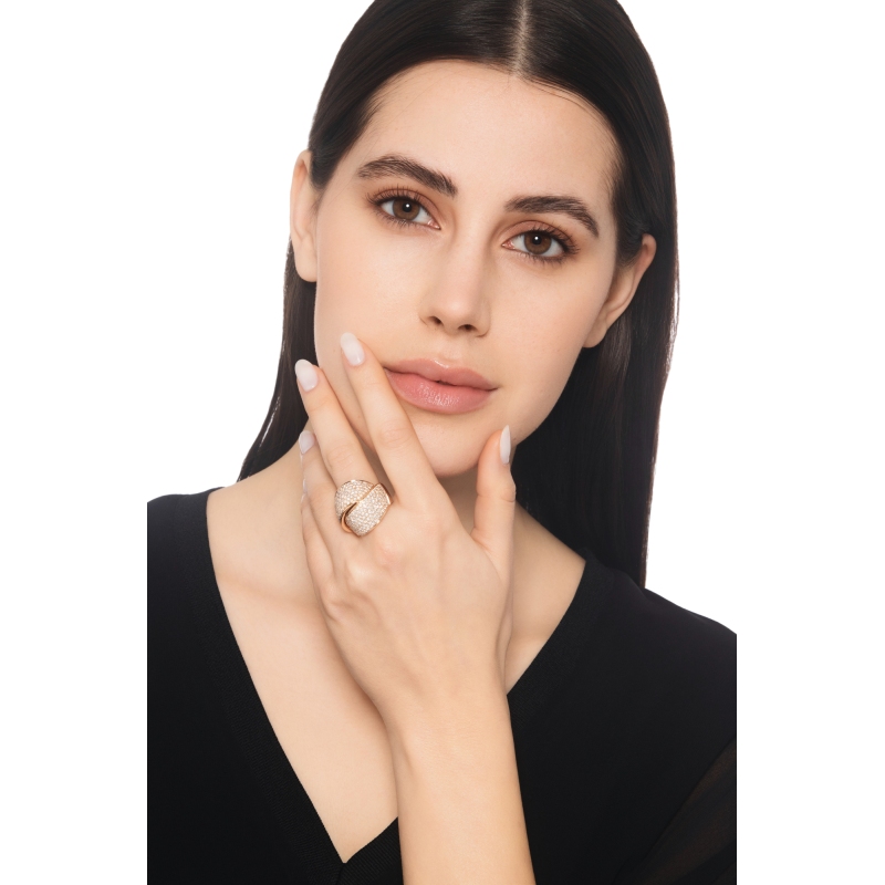 Sortija Banda Oro Rosa 18K Cruzada con Diamantes