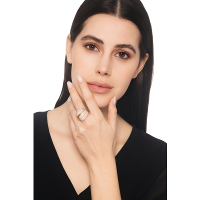 Sortija Banda Oro Rosa 18K Cruzada con Diamantes