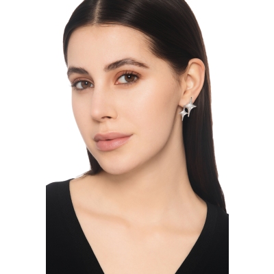 Pendientes en oro blanco 18k estrellas con diamantes