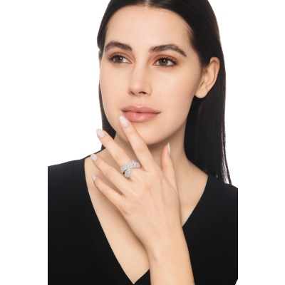 Anillo Oro Blanco 18k cruzado con diamantes