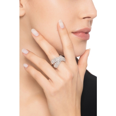 Anillo Oro Blanco 18k cruzado con diamantes