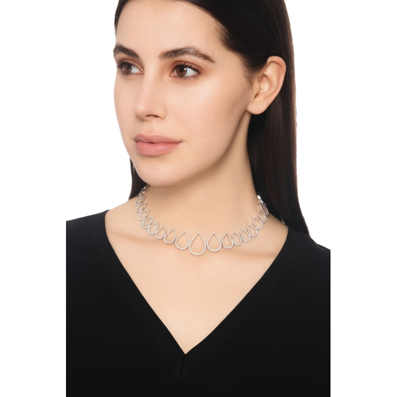  Gargantilla fantasía en forma de gota en oro blanco