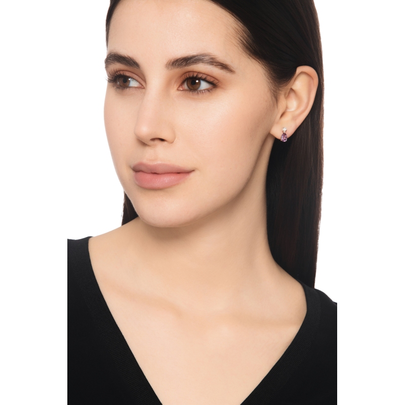 Pendientes mujer Oro Blanco 18k con amatista y diamantes