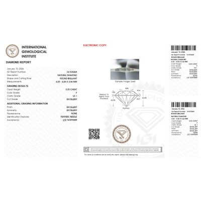 Diamante certificado IGI 0.30 CT F VS1
