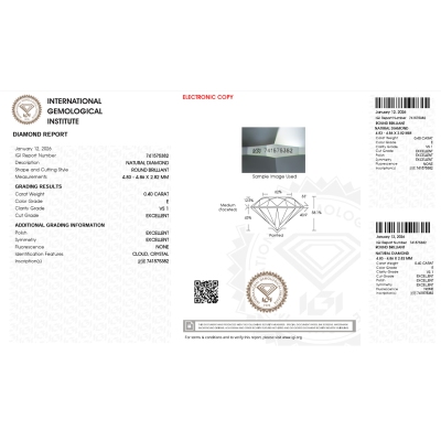 Diamante certificado IGI 0.40 CT E VS1 