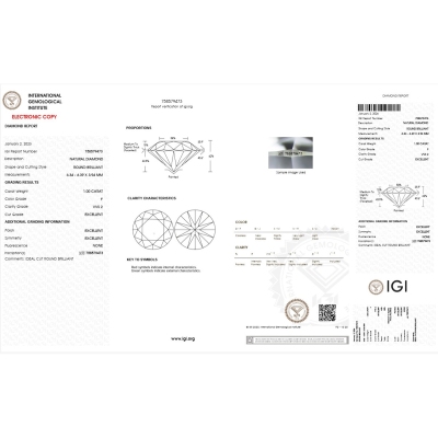 Diamante certificado IGI 1.00 CT F VVS2