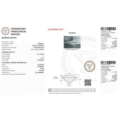 Diamante certificado IGI  0.31 CT F VVS2 