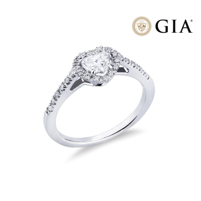 Anillo con diamante corazón 0,50 ct GIA en oro blanco 18k