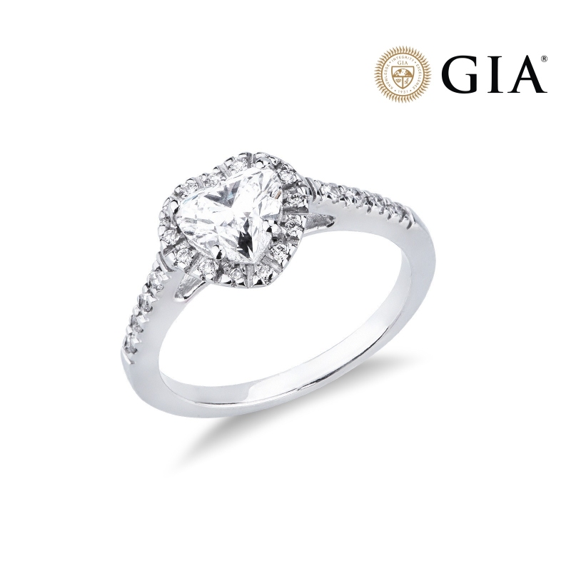Anillo solitario corazón certificado por GIA CT.1.00 en oro blanco de 18k 