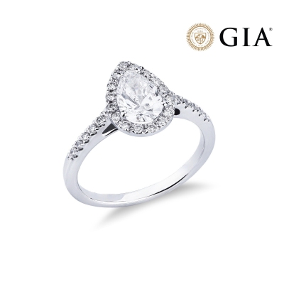 Anillo con diamante lagrima 1,00 ct GIA en oro blanco 18k