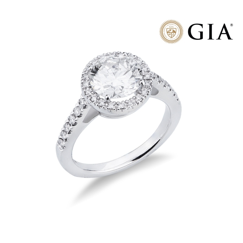 Anillo en oro blanco con diamante central natural GIA 2.00ct