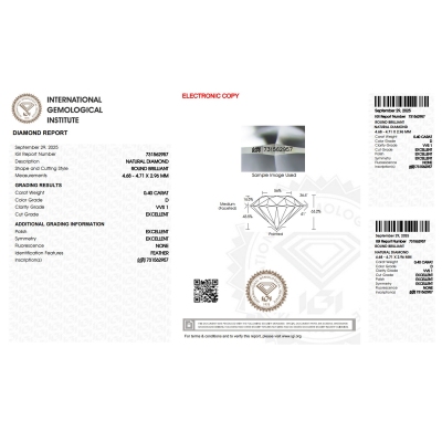 Diamante certificado IGI  0.40 CT D VVS1