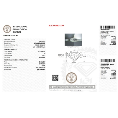 Diamante certificado IGI 0.40 CT D VVS2 