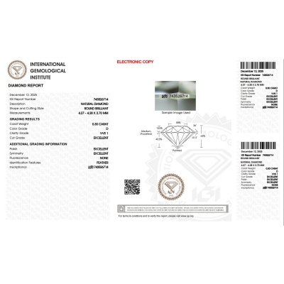 Diamante certificado IGI 0.30 CT D VVS1 