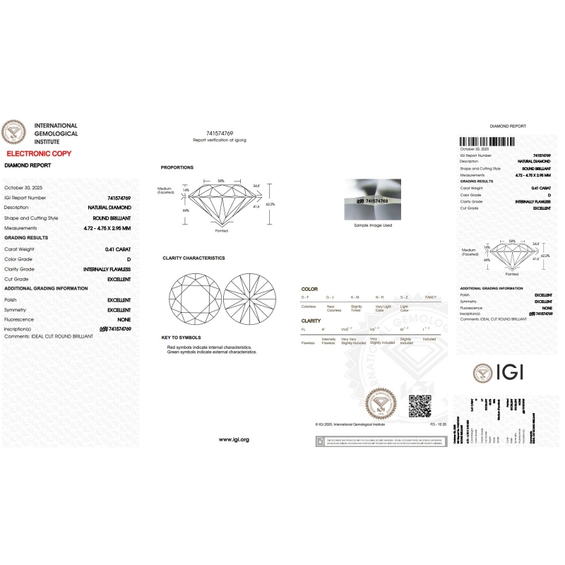 Diamante certificado IGI 0.41 CT D IF