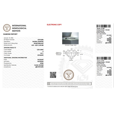 Diamante certificado IGI 0.30 CT D VVS1