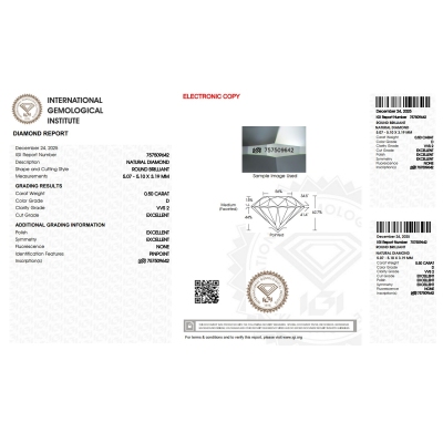 Diamante certificado IGI 0.50 CT D VVS2 