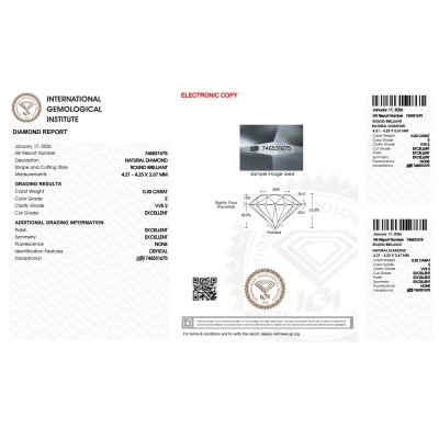 Diamante certificado IGI 0.30 CT E VVS2