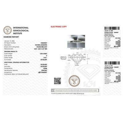 Diamante certificado IGI 0.30CT D VVS1