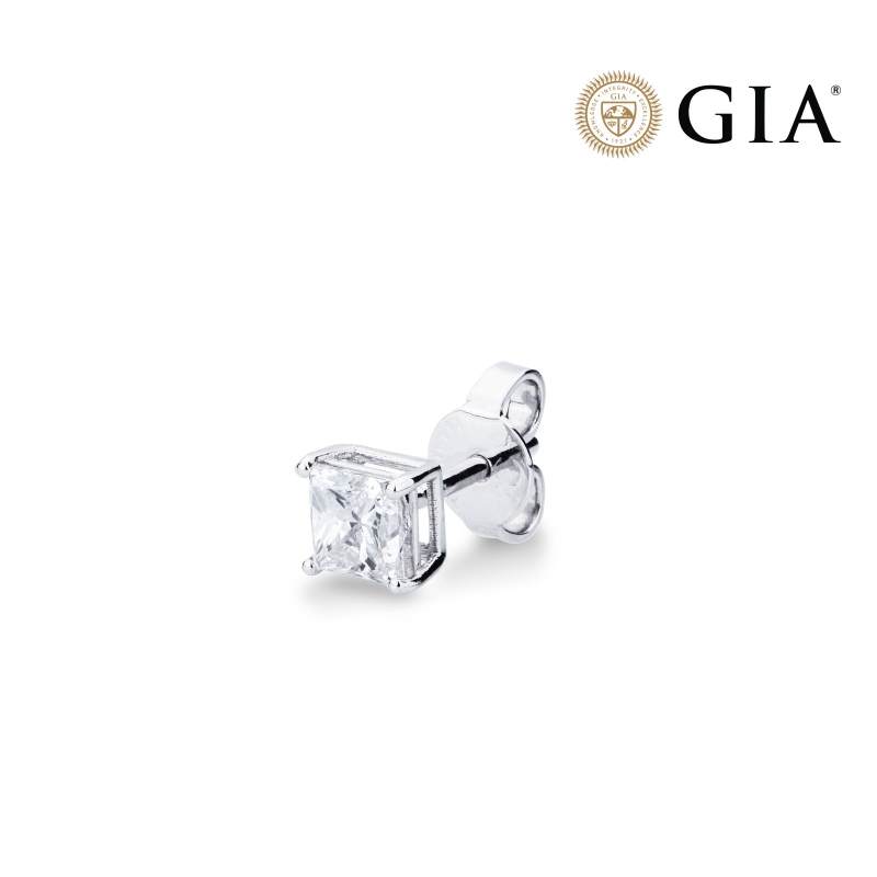 Mono pendiente Oro Blanco 18k con diamante princesa 0.50 ct GIA