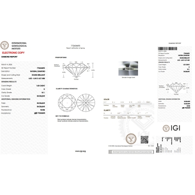 Diamante certificado IGI 1.00CT D VS1 