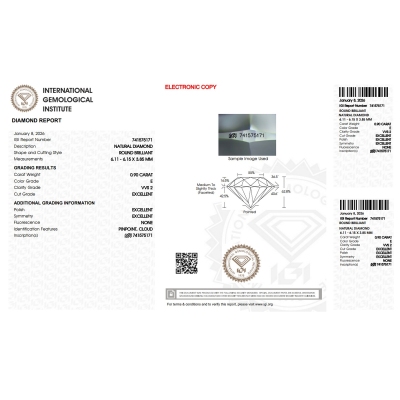 Diamante certificado IGI 0.90CT E VVS2 