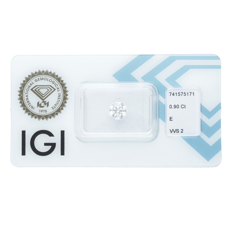 Diamante certificado IGI 0.90CT E VVS2 