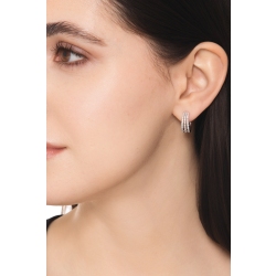 Pendientes aro Oro Blanco 18k con 3 filas de diamantes 2