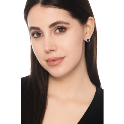 Pendientes oro blanco 18K zafiros gota y diamantes