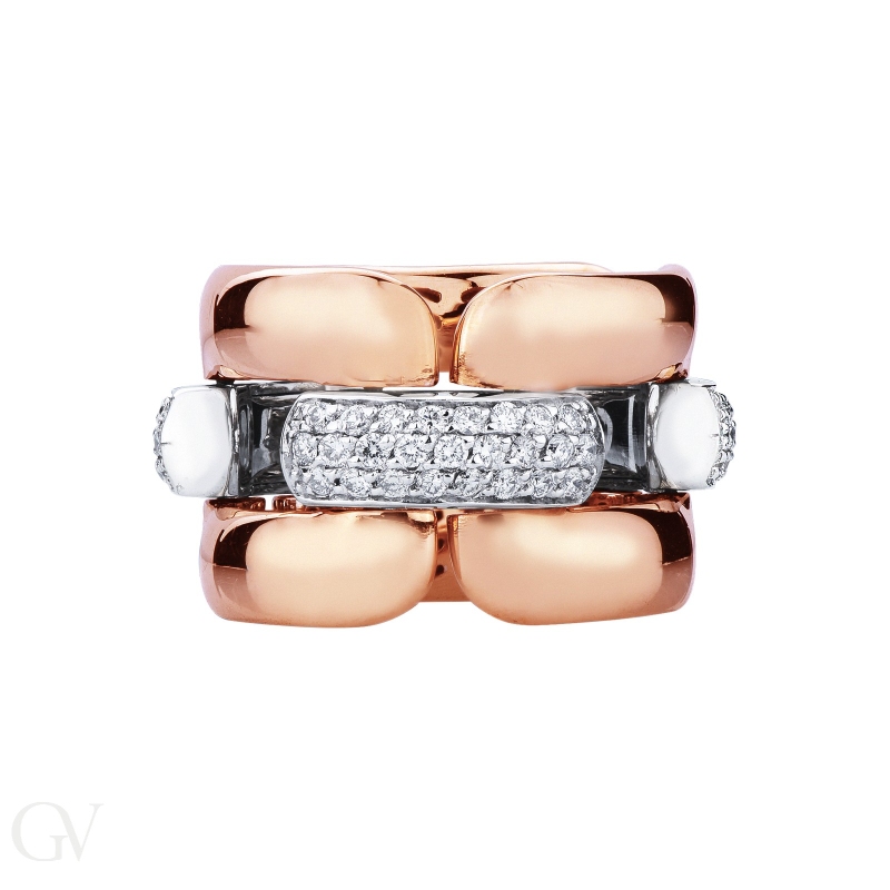 Anillo malla flexible en oro blanco y rosa 18k con diamantes