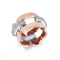 Anillo malla flexible en oro blanco y rosa 18k con diamantes