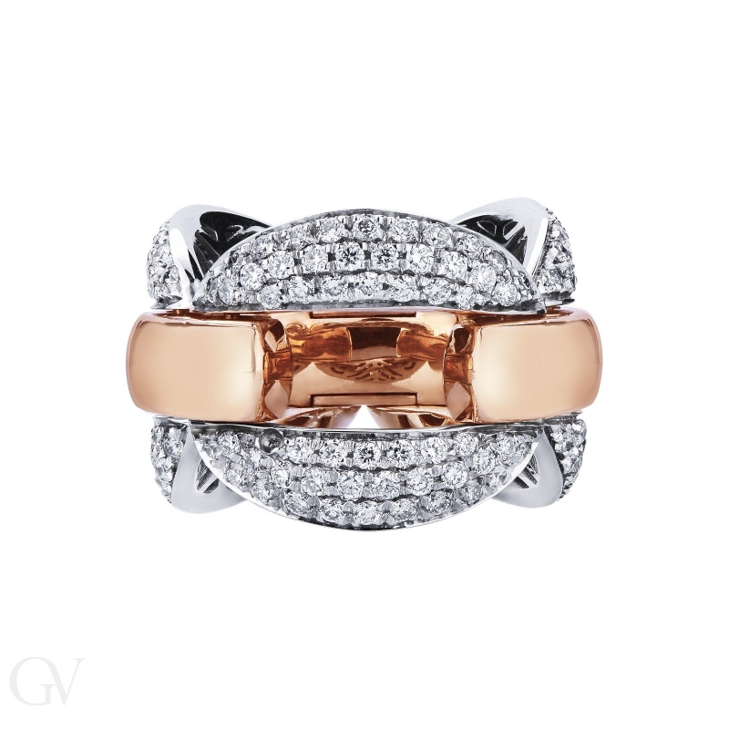 Anillo flexible en oro blanco y rosa 18k con diamantes