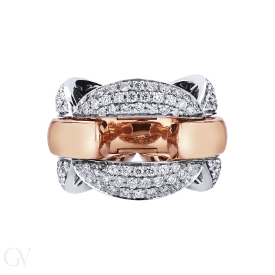 Anillo flexible en oro blanco y rosa 18k con diamantes