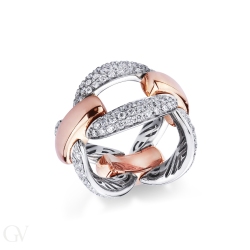Anillo flexible en oro blanco y rosa 18k con diamantes