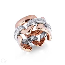 Anillo elástico oro rosa y blanco 750 con diamantes