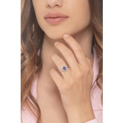 Anillo halo en oro blanco 18 quilates con tanzanita ovalada 2
