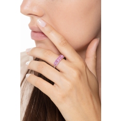 Anillo de oro blanco de 18k con diamantes y zafiros rosas 2