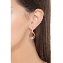 Aros abombados en oro rosa de 18k con diamantes y colgante en forma de gota 2