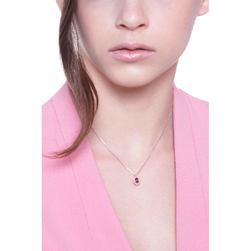 Collar halo en oro blanco de 18k rubí  Collar halo en oro blanco de 18k rubí