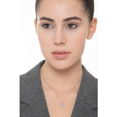 Collar en oro blanco de 18k con colgante con zafiro rosa 